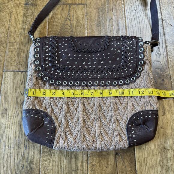 The Sak Pink Label Women's VTG Cable Knit & Cowhide Leather Boho Bag - Picture 2 of 7